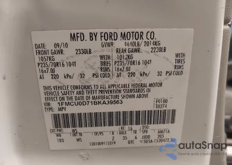 2011 Ford Escape Xlt from USA, damaged, VIN 1FMCU0D71BKA39563